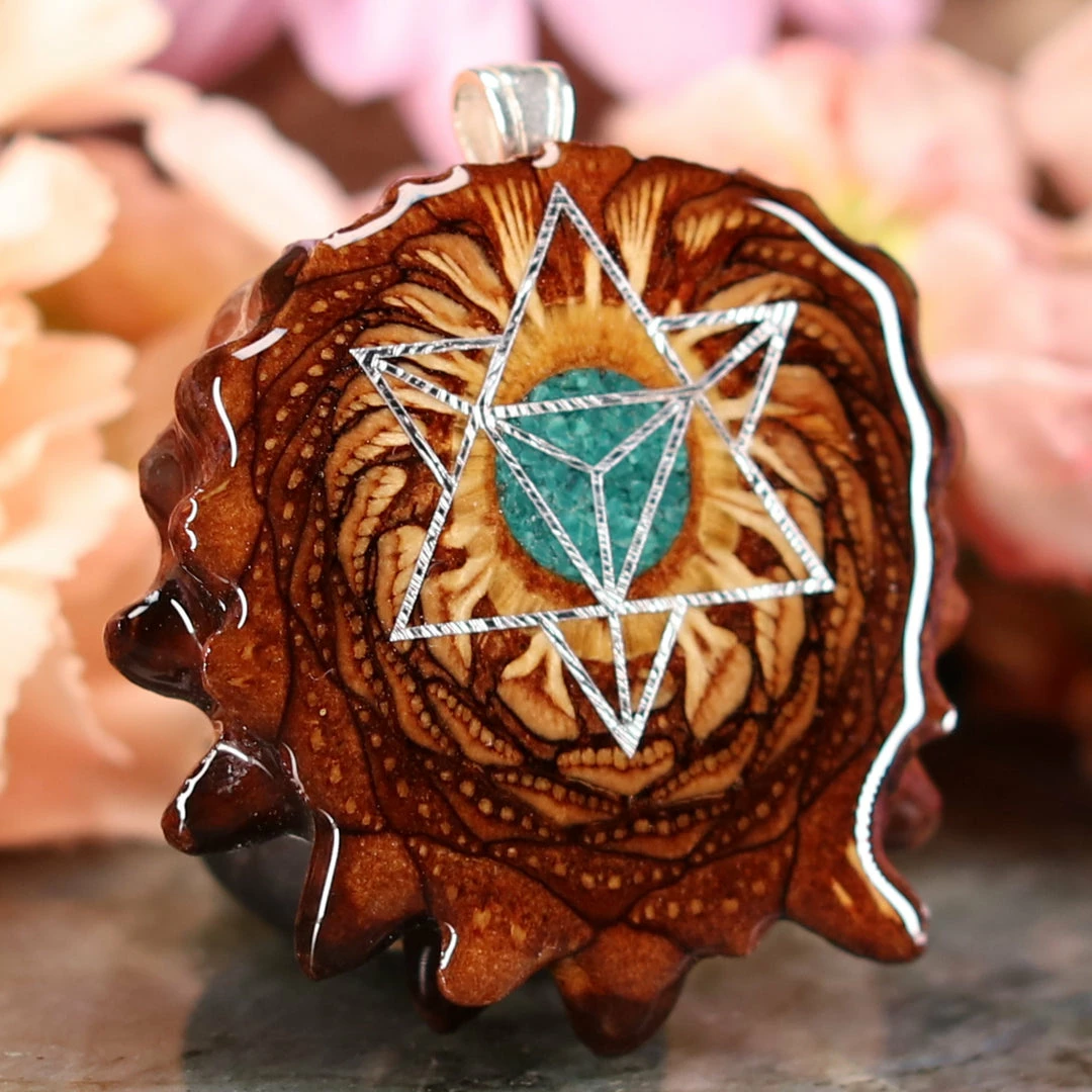 TEP Crushed Malachite (Glows) With Silver Merkaba Pendants 5 TEP Crushed Malachite (Glows) With Silver Merkaba Pendants