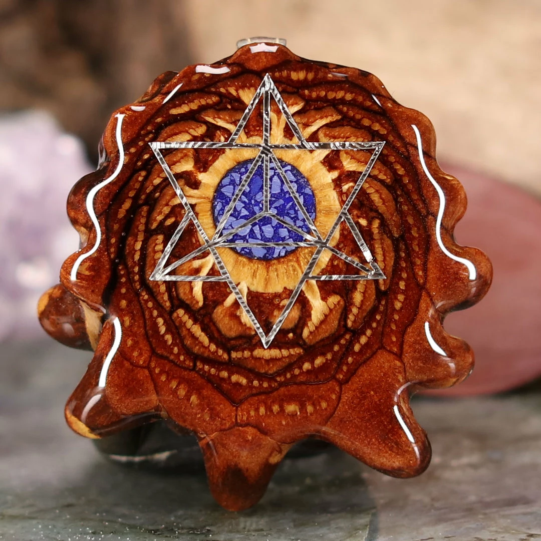 TEP Pendants Crushed Lapis (Glows) With Silver Merkaba 3 TEP Pendants Crushed Lapis (Glows) With Silver Merkaba