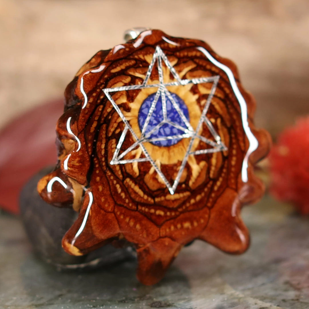 TEP Pendants Crushed Lapis (Glows) With Silver Merkaba 5 TEP Pendants Crushed Lapis (Glows) With Silver Merkaba