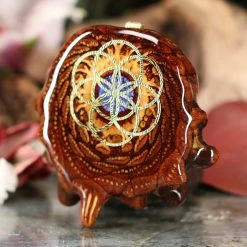 TEP Pendants Crushed Lapis (Glows) With Gold Seed Of Life