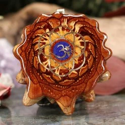 TEP Pendants Crushed Lapis (Glows) With Gold Seed Of Life And Front Om