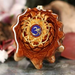 TEP Pendants Crushed Lapis (Glows) With Gold Seed Of Life And Front Om