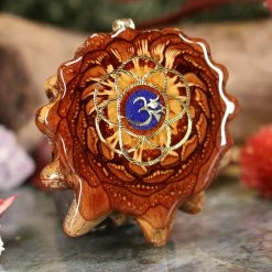 TEP Pendants Crushed Lapis (Glows) With Gold Seed Of Life And Front Om