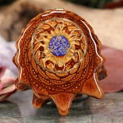 TEP Pendants Crushed Lapis (Glows) With Gold Cube Of Metatron