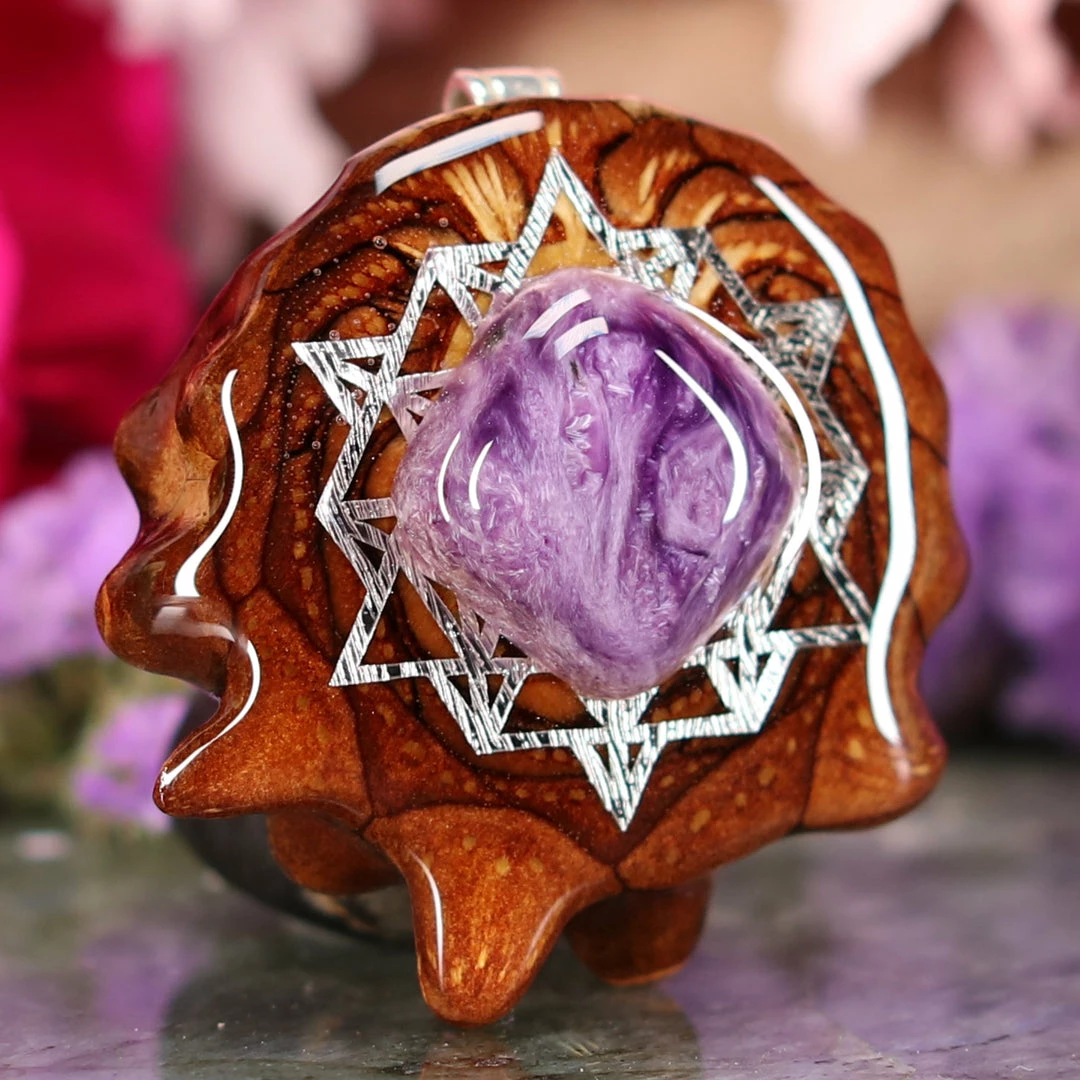 TEP Charoite With Silver 64 Star Tetrahedron 5 TEP Charoite With Silver 64 Star Tetrahedron