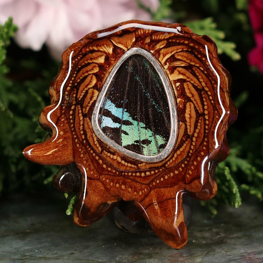 TEP Pendants Green Banded Butterfly Wing 3 TEP Pendants Green Banded Butterfly Wing