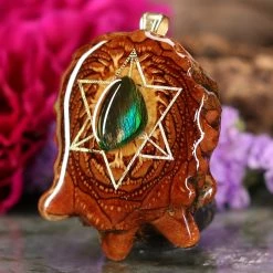 TEP Ammolite With Gold Merkaba Pendants