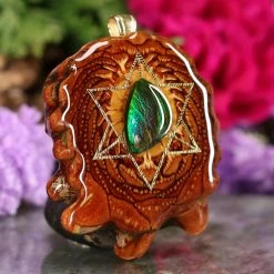 TEP Ammolite With Gold Merkaba Pendants