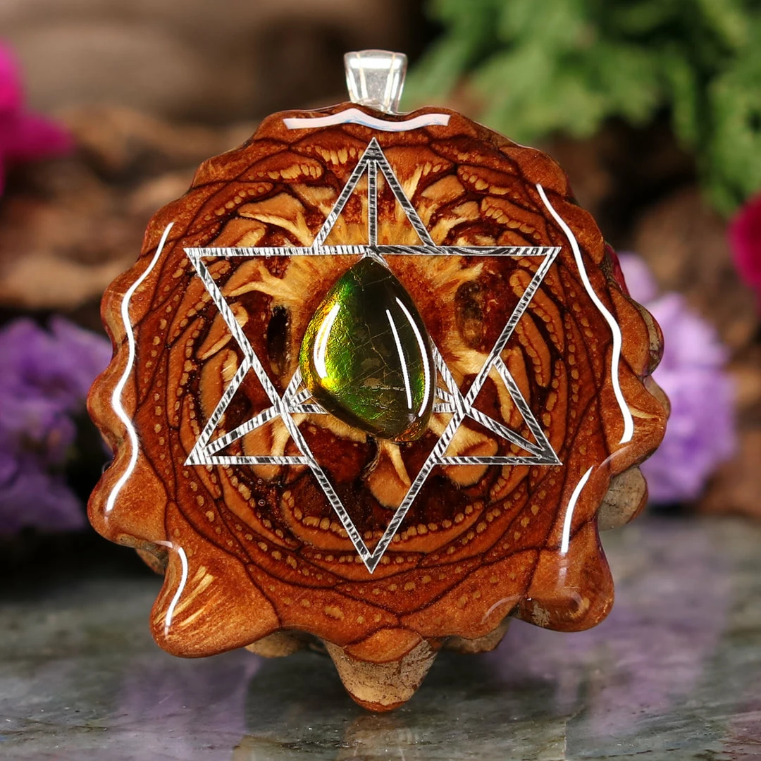 TEP Pendants Ammolite With Silver Merkaba 3 TEP Pendants Ammolite With Silver Merkaba