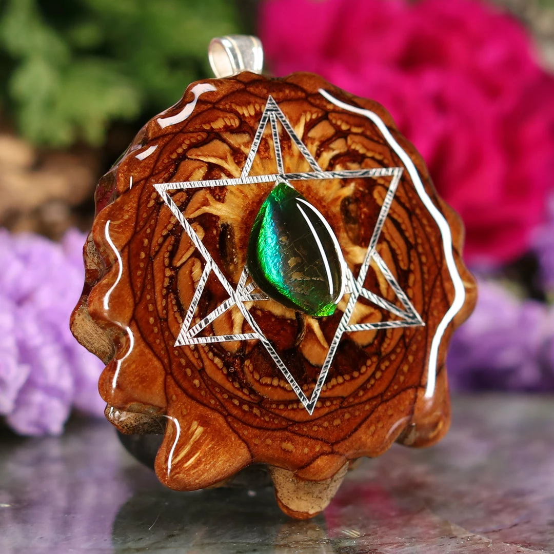 TEP Pendants Ammolite With Silver Merkaba 5 TEP Pendants Ammolite With Silver Merkaba