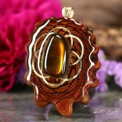 TEP Ammolite With Gold Seed Of Life And Back Om Pendants