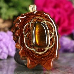 TEP Ammolite With Gold Seed Of Life And Back Om Pendants 7 TEP Ammolite With Gold Seed Of Life And Back Om Pendants