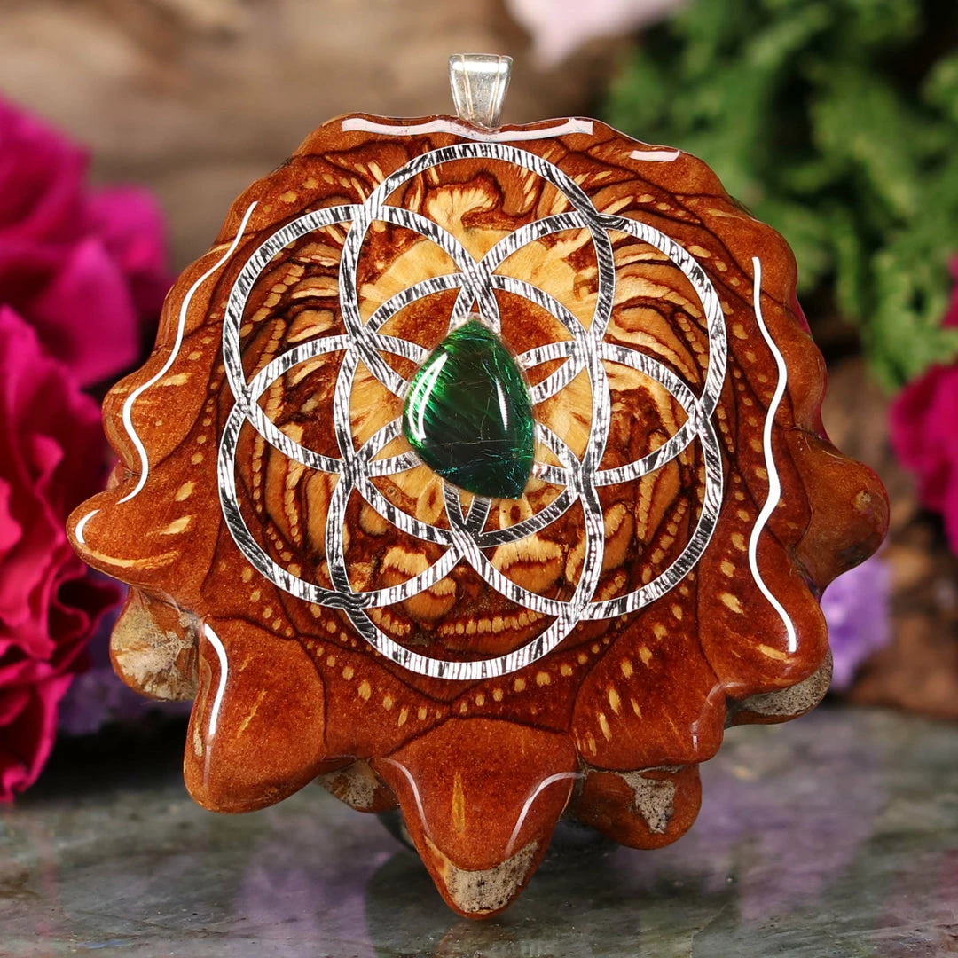 TEP Ammolite With Silver Seed Of Life Pendants 3 TEP Ammolite With Silver Seed Of Life Pendants