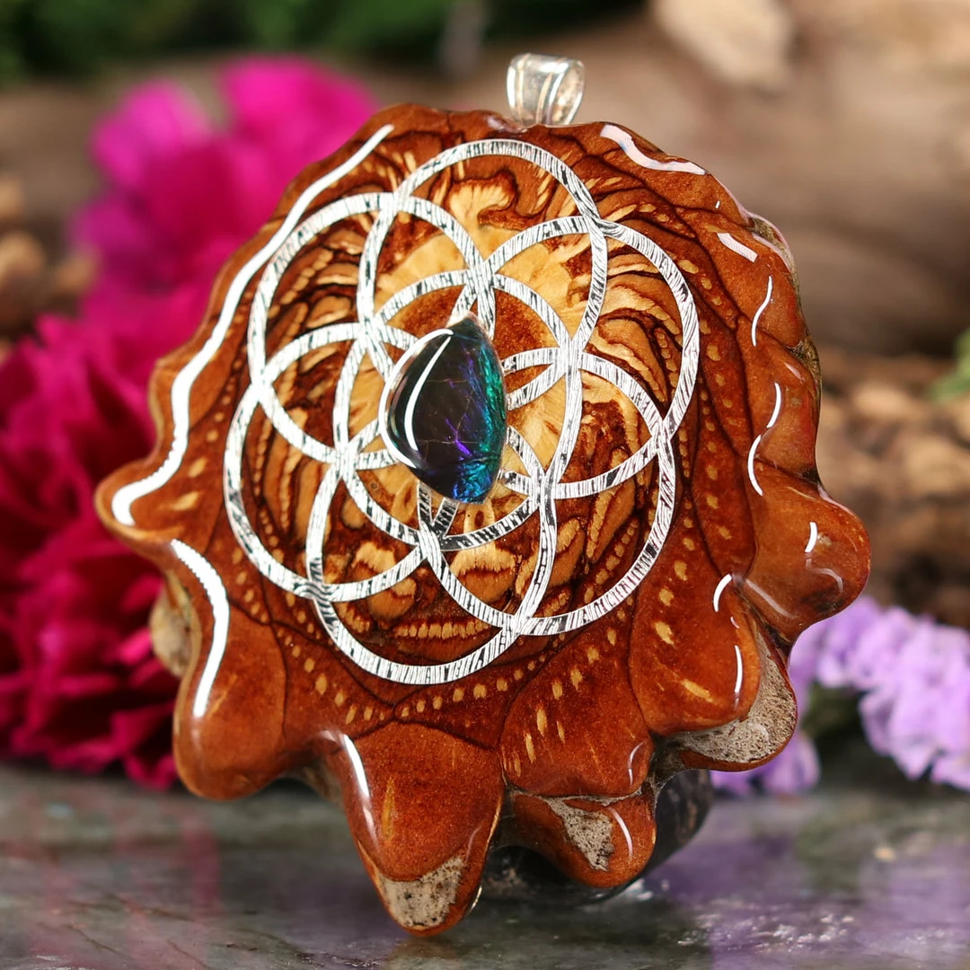 TEP Ammolite With Silver Seed Of Life Pendants 4 TEP Ammolite With Silver Seed Of Life Pendants