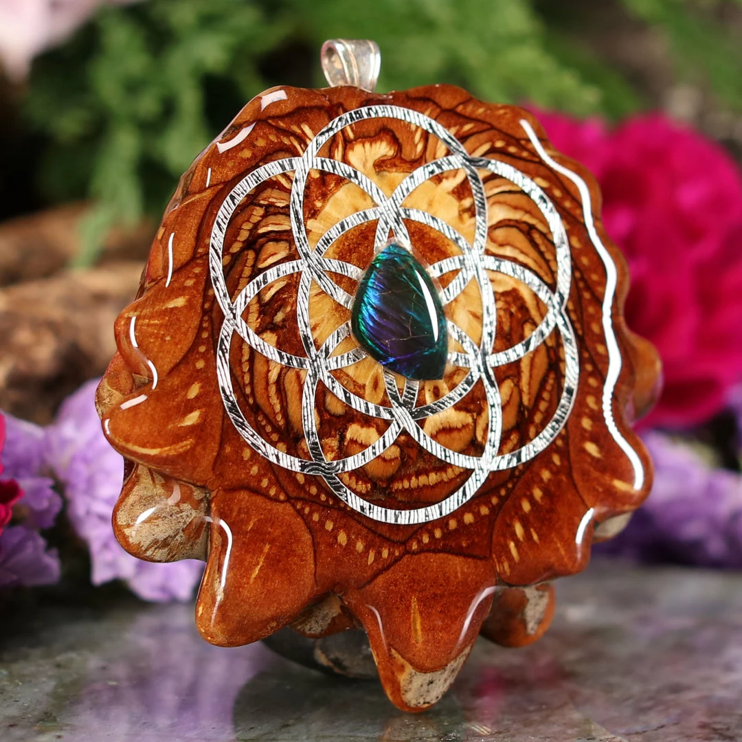 TEP Ammolite With Silver Seed Of Life Pendants 5 TEP Ammolite With Silver Seed Of Life Pendants