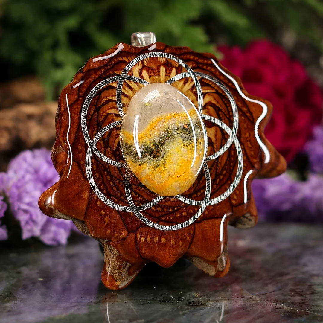 TEP Pendants Bumblebee Jasper With Silver Seed Of Life 5 TEP Pendants Bumblebee Jasper With Silver Seed Of Life