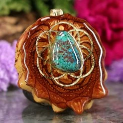 TEP Pendants Chrysocolla With Gold Seed Of Life And Back Om