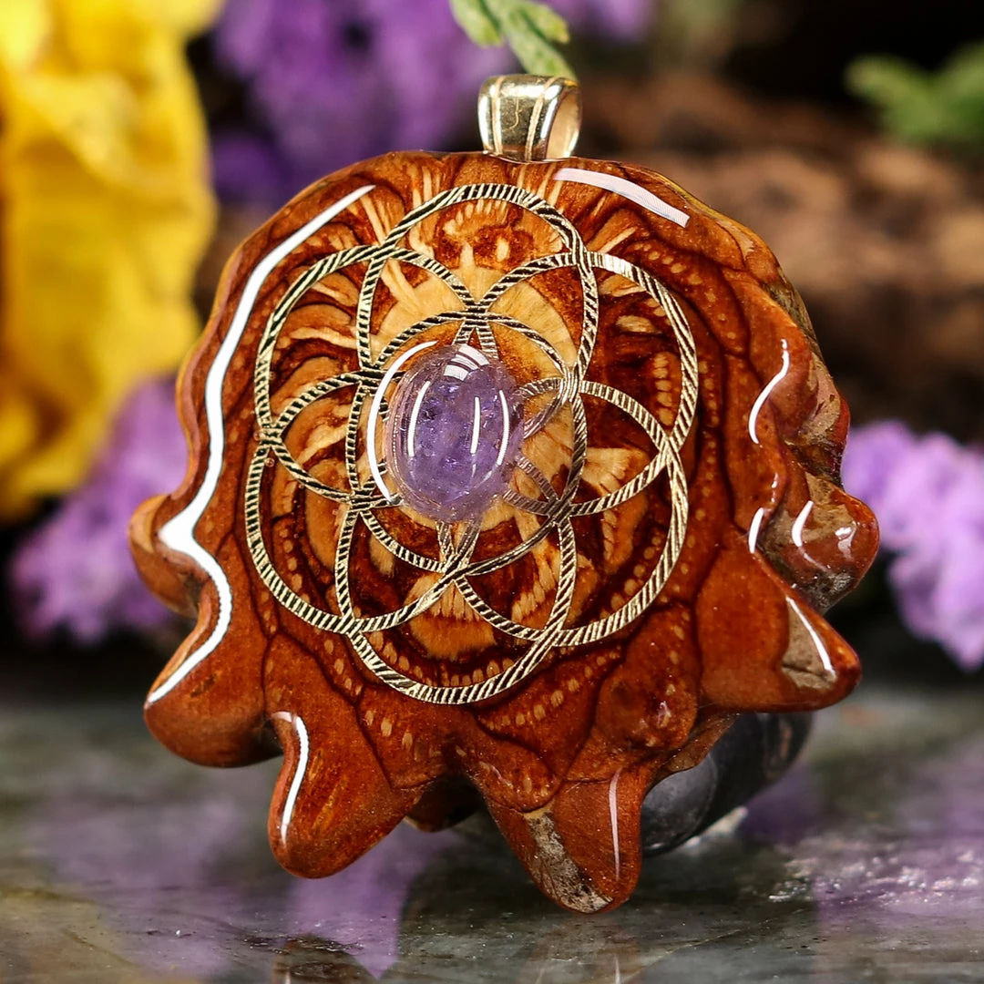 TEP Pendants Tanzanite With Gold Seed Of Life 4 TEP Pendants Tanzanite With Gold Seed Of Life