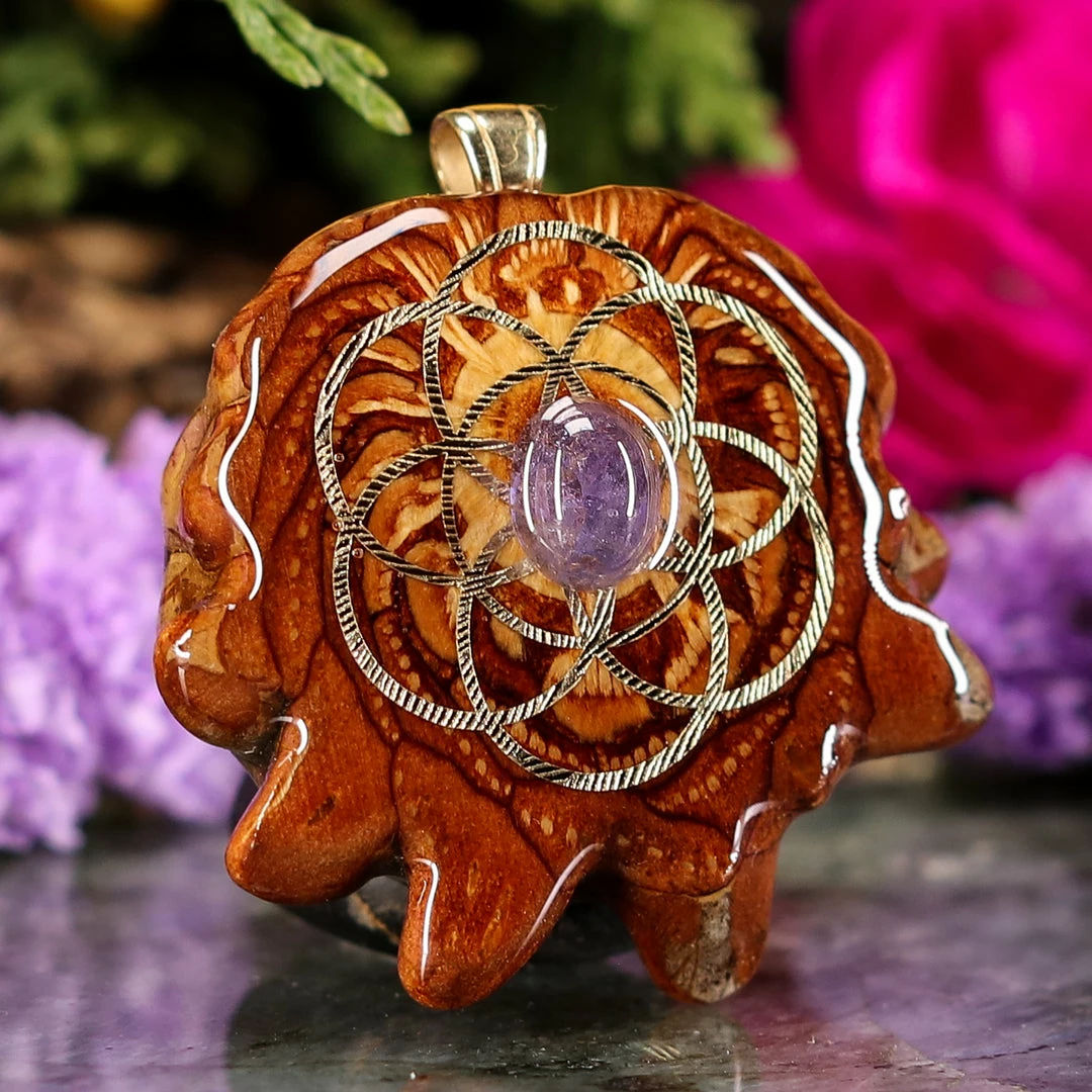 TEP Pendants Tanzanite With Gold Seed Of Life 5 TEP Pendants Tanzanite With Gold Seed Of Life