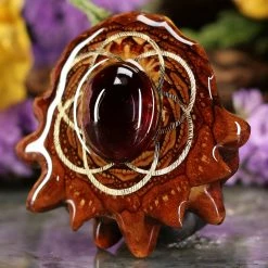 TEP Red Garnet With Gold Seed Of Life Pendants