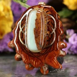 TEP Pendants Chrysoprase In The Matrix With Gold Seed Of Life