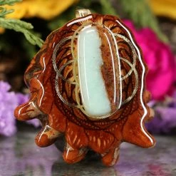 TEP Pendants Chrysoprase In The Matrix With Gold Seed Of Life