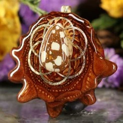 TEP Lemon Chrysoprase With Gold Seed Of Life Pendants