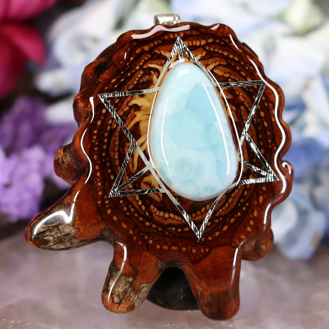 TEP Pendants Larimar With Silver Merkaba 5 TEP Pendants Larimar With Silver Merkaba