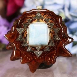 TEP Larimar With Gold Sri Yantra Pendants