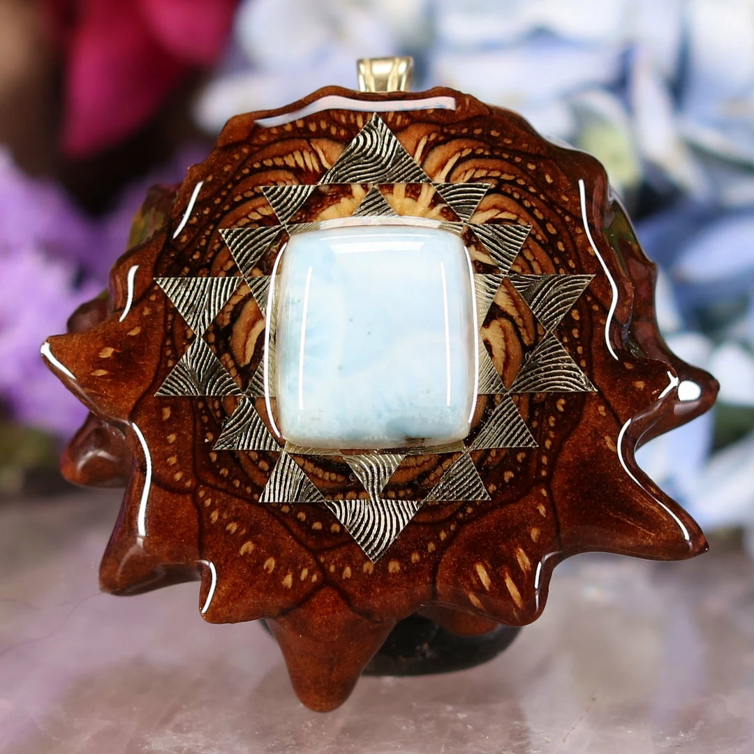 TEP Larimar With Gold Sri Yantra Pendants 3 TEP Larimar With Gold Sri Yantra Pendants