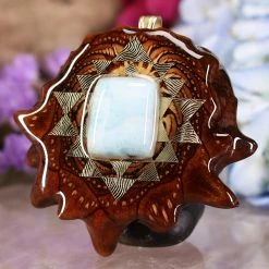 TEP Larimar With Gold Sri Yantra Pendants