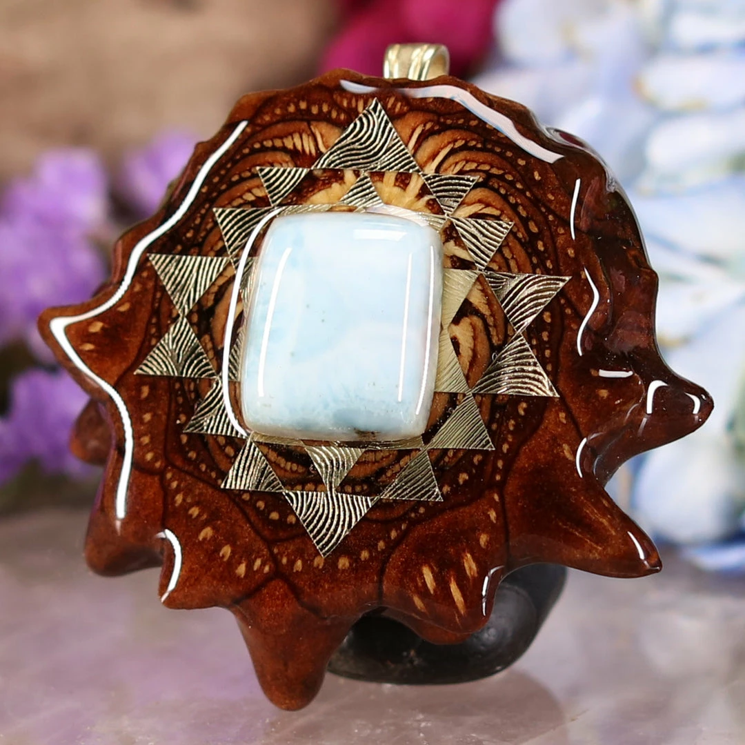TEP Larimar With Gold Sri Yantra Pendants 4 TEP Larimar With Gold Sri Yantra Pendants