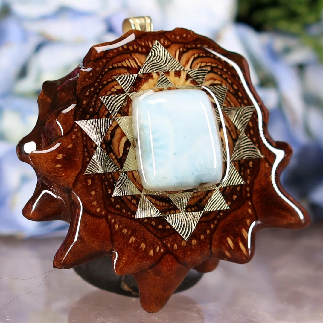 TEP Larimar With Gold Sri Yantra Pendants 5 TEP Larimar With Gold Sri Yantra Pendants