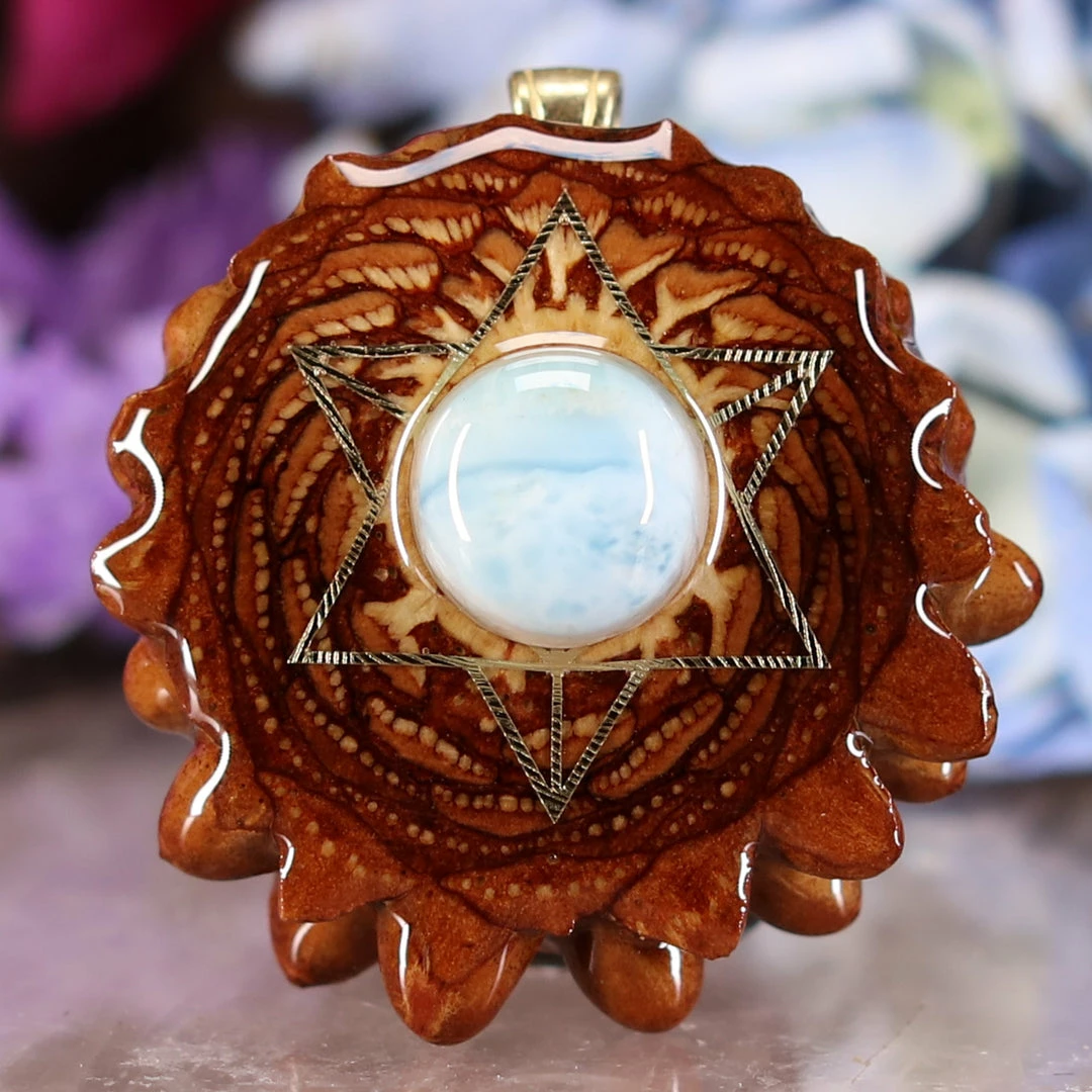 TEP Larimar With Gold Merkaba Pendants 3 TEP Larimar With Gold Merkaba Pendants