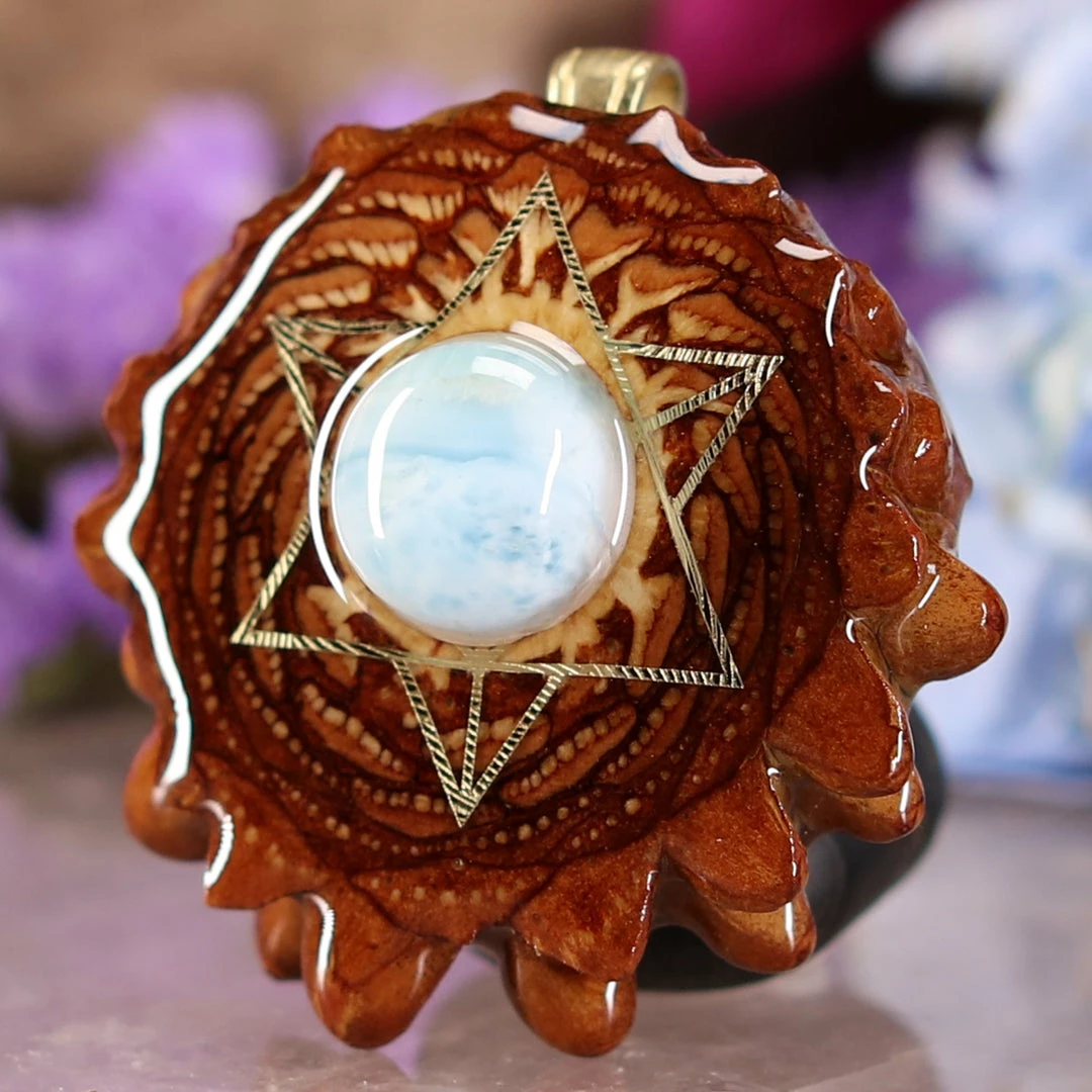 TEP Larimar With Gold Merkaba Pendants 4 TEP Larimar With Gold Merkaba Pendants