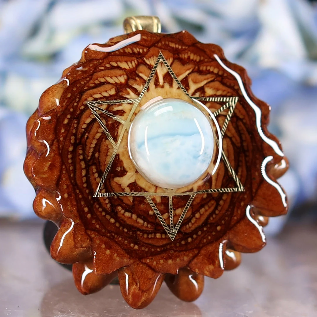 TEP Larimar With Gold Merkaba Pendants 5 TEP Larimar With Gold Merkaba Pendants
