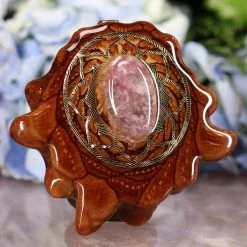 TEP Pendants Lepidolite With Gold Lotus 7 TEP Pendants Lepidolite With Gold Lotus