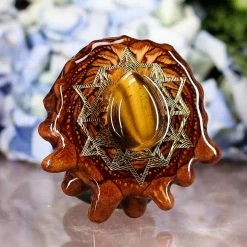 TEP Pendants Yellow Tiger's Eye With Gold 64 Star Tetrahedron