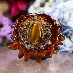 TEP Yellow Tiger's Eye With Silver 64 Star Tetrahedron Pendants