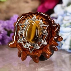 TEP Yellow Tiger's Eye With Silver 64 Star Tetrahedron Pendants