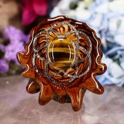 TEP Yellow Tiger's Eye With Silver Seed Of Life Pendants