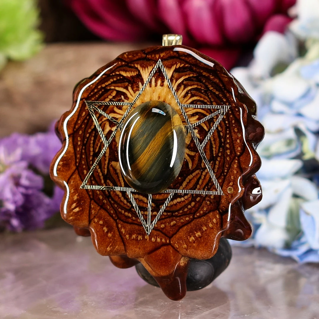 TEP Yellow Tiger's Eye With Gold Merkaba 4 TEP Yellow Tiger's Eye With Gold Merkaba