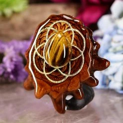 TEP Yellow Tiger's Eye With Gold Seed Of Life Pendants