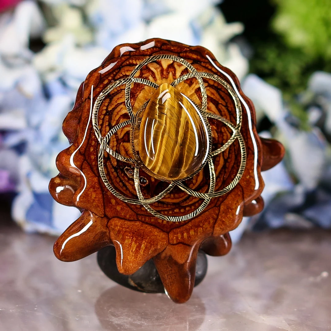 TEP Yellow Tiger's Eye With Gold Seed Of Life Pendants 5 TEP Yellow Tiger's Eye With Gold Seed Of Life Pendants