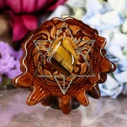 TEP Pendants Yellow Tiger's Eye With Gold Merkaba