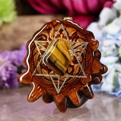 TEP Pendants Yellow Tiger's Eye With Gold Merkaba