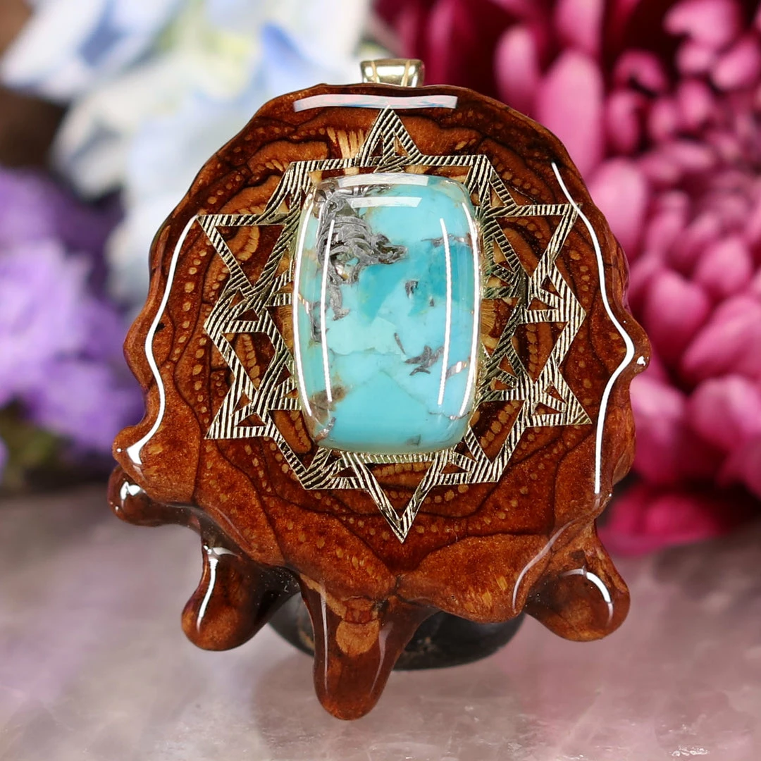 TEP Blue Mohave Turquoise With Gold 64 Star Tetrahedron 3 TEP Blue Mohave Turquoise With Gold 64 Star Tetrahedron