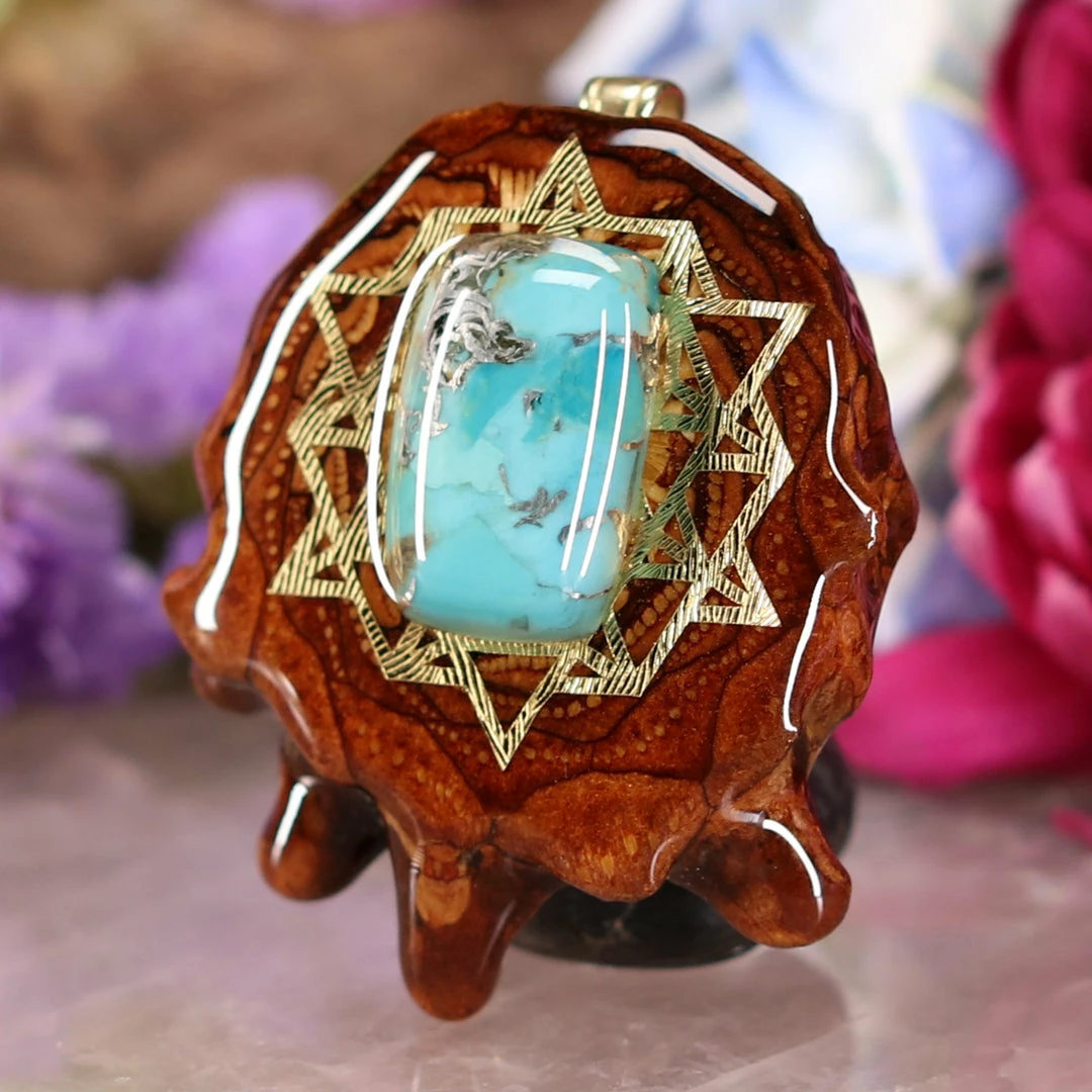 TEP Blue Mohave Turquoise With Gold 64 Star Tetrahedron 4 TEP Blue Mohave Turquoise With Gold 64 Star Tetrahedron