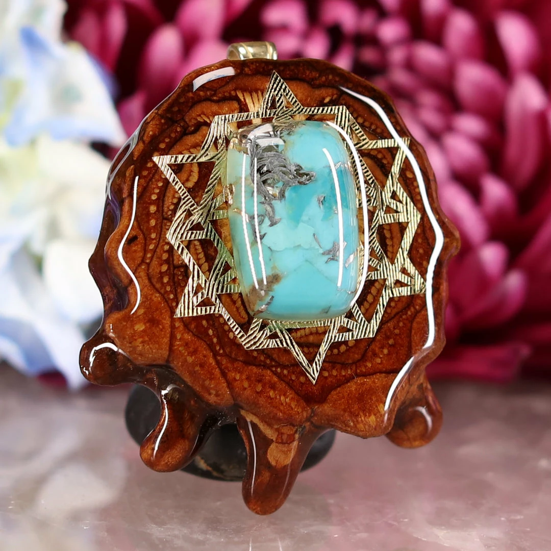 TEP Blue Mohave Turquoise With Gold 64 Star Tetrahedron 5 TEP Blue Mohave Turquoise With Gold 64 Star Tetrahedron