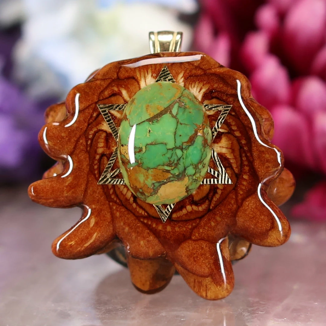 TEP Green Mohave Turquoise With Gold Merkaba Pendants 3 TEP Green Mohave Turquoise With Gold Merkaba Pendants